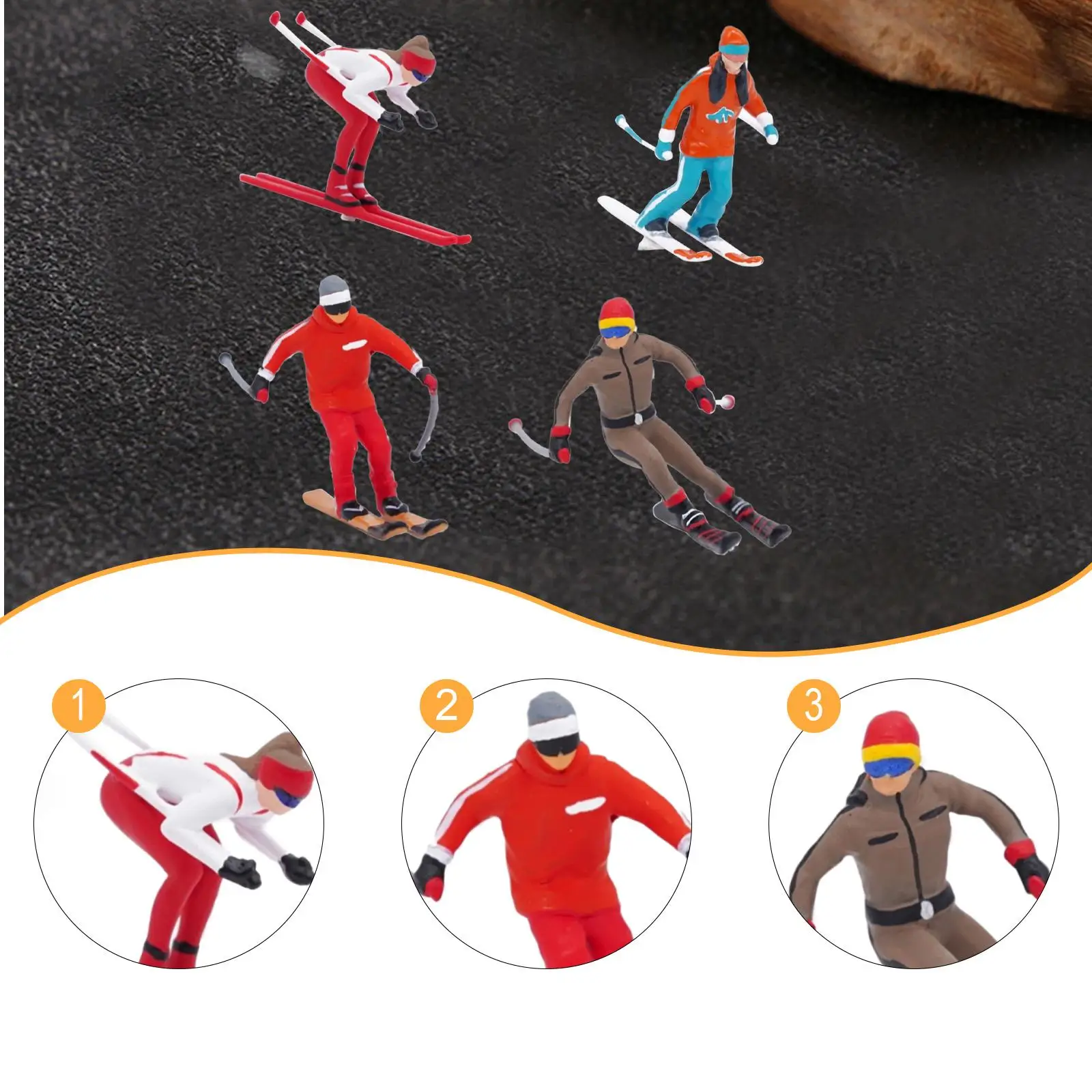 

4 Pieces 1/64 Scale Ski Figure Tiny People Model Desk Decoration Miniature Skier Model Crafts for Fariy Garden Railway Sets
