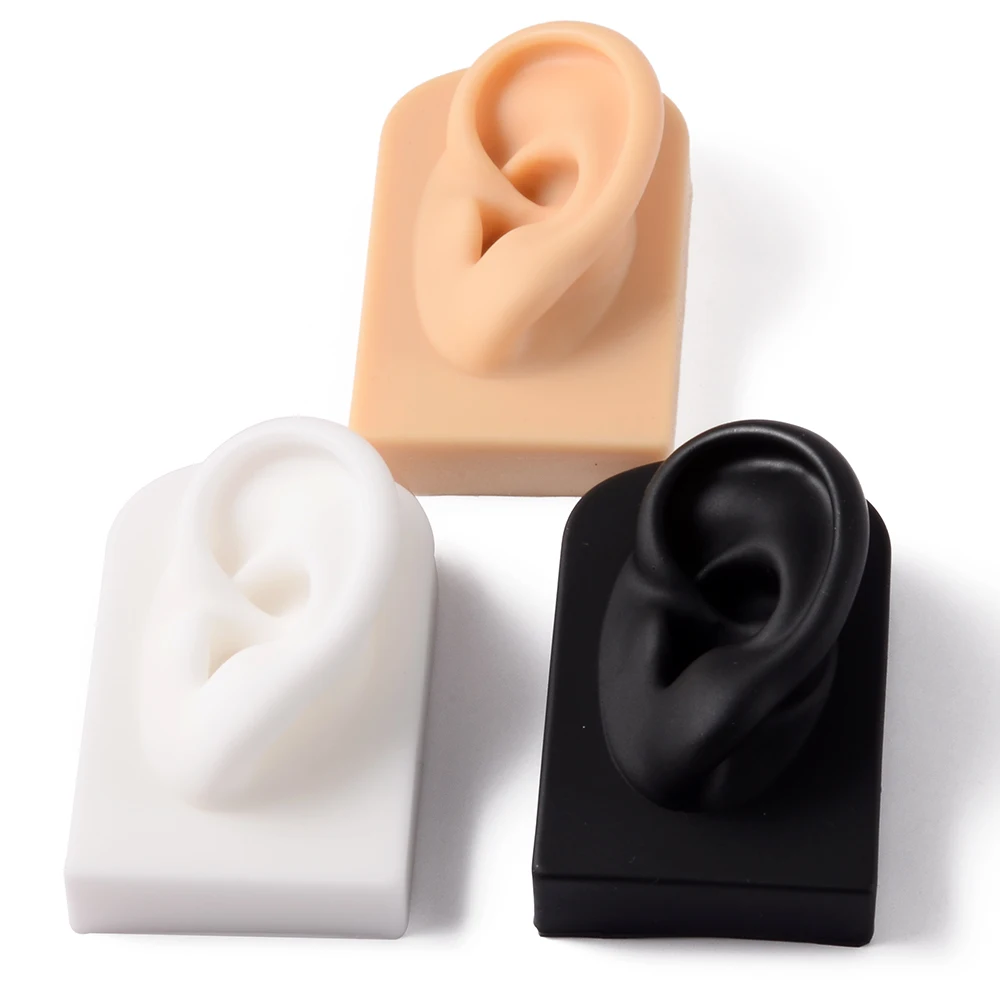 1PC Soft Silicone Ear Model For Jewelry Display 1:1 Human Ear Model Simulation With Acrylic Display Teaching Tools Practice Ear