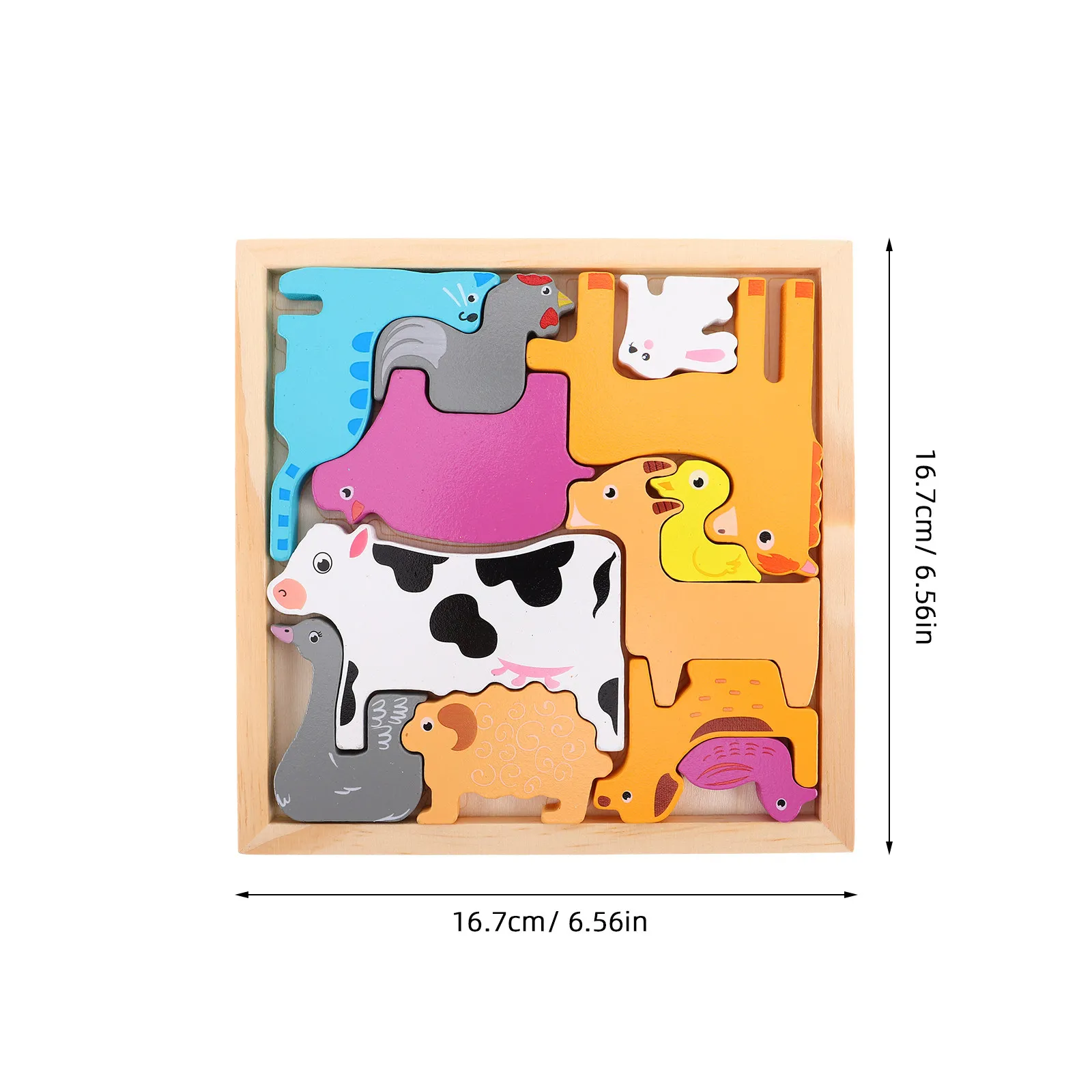 1Set Bright Colored Wooden Puzzle Board Creative Animal Matching Game for Toddlers Kindergarten Intellectual Development Hand