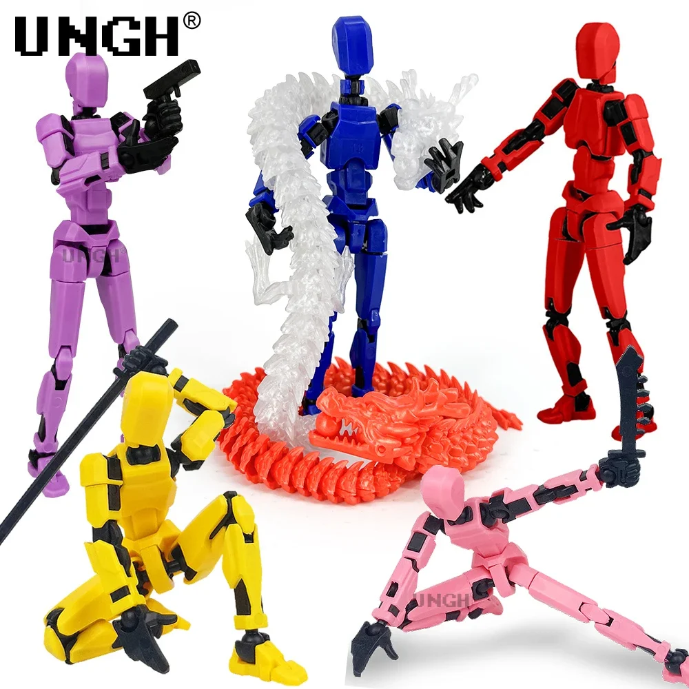 UNGH Multi-Jointed Action Figure Dragon 3D Printed Assembly Movable 13 Body Movable Robot Toys Gifts For Children