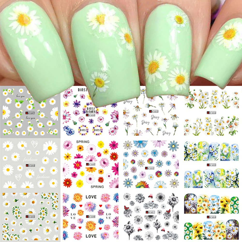 Folha diy flor decalques manicure borboleta arte do prego envoltório multi-estilo decoração de unhas adesivos de transferência de água adesivos de unhas