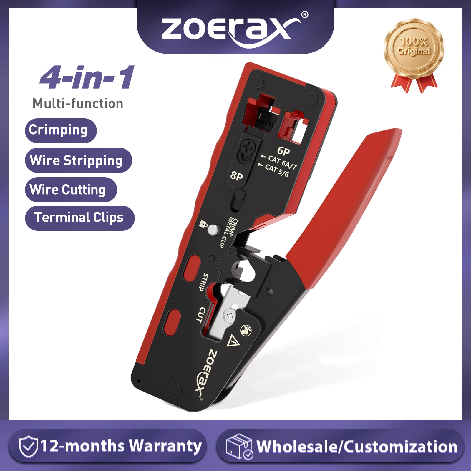 

Обжимной инструмент ZoeRax RJ45 для разъемов Ethernet Cat7/6A/6/5e с функцией резки и зачистки проводов, включая сменное лезвие