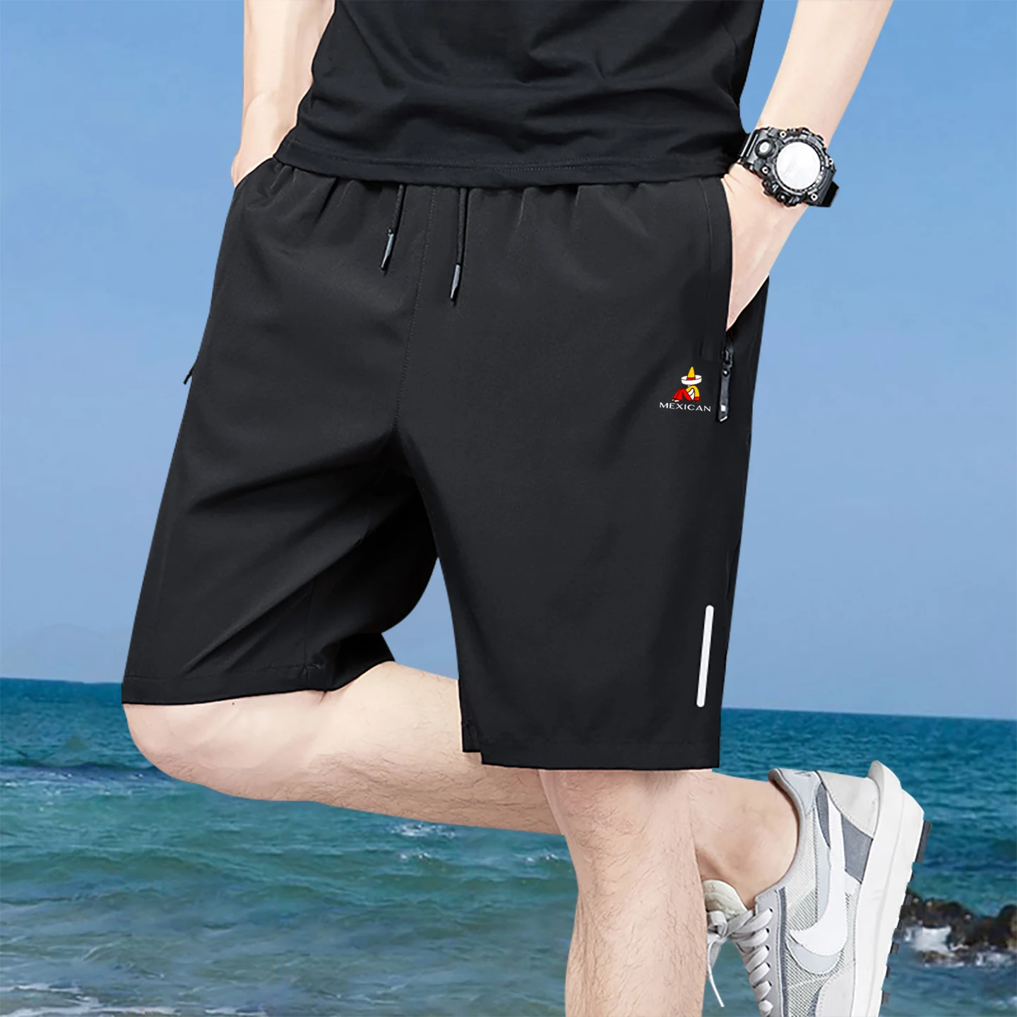 アイスシルク夏薄いメンズルーズ大きいサイズ 5 クォーターカジュアル速乾スポーツビーチショーツファッショナブルなアーバンスタイル通気性