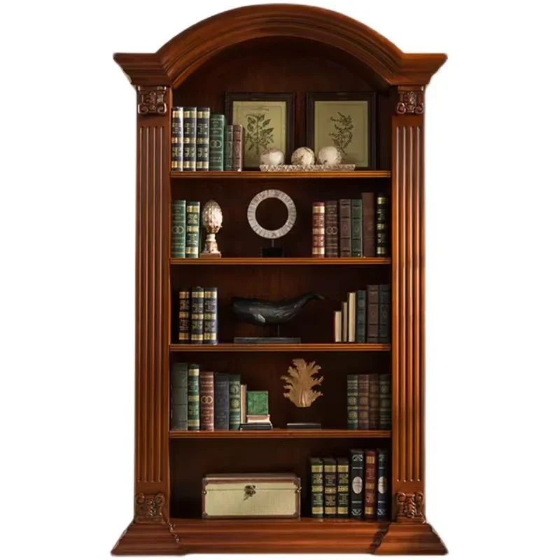 

Solid Wood Bookcase Arch Furniture Bookcase Living Room Cabinet European Bedroom Retro Shelf Floor against the Wall