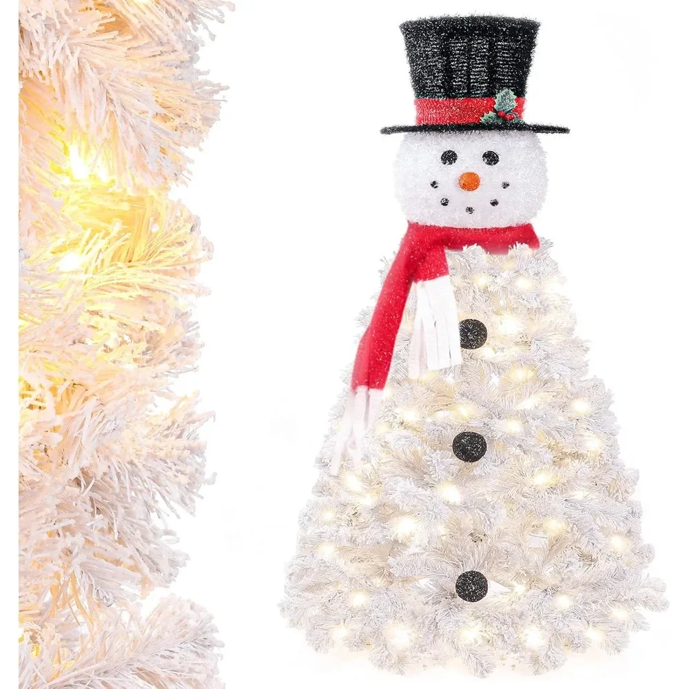 

Christmas Tree Pre-lit Snowman-Shaped Artificial White Christmas Tree with LED Lights