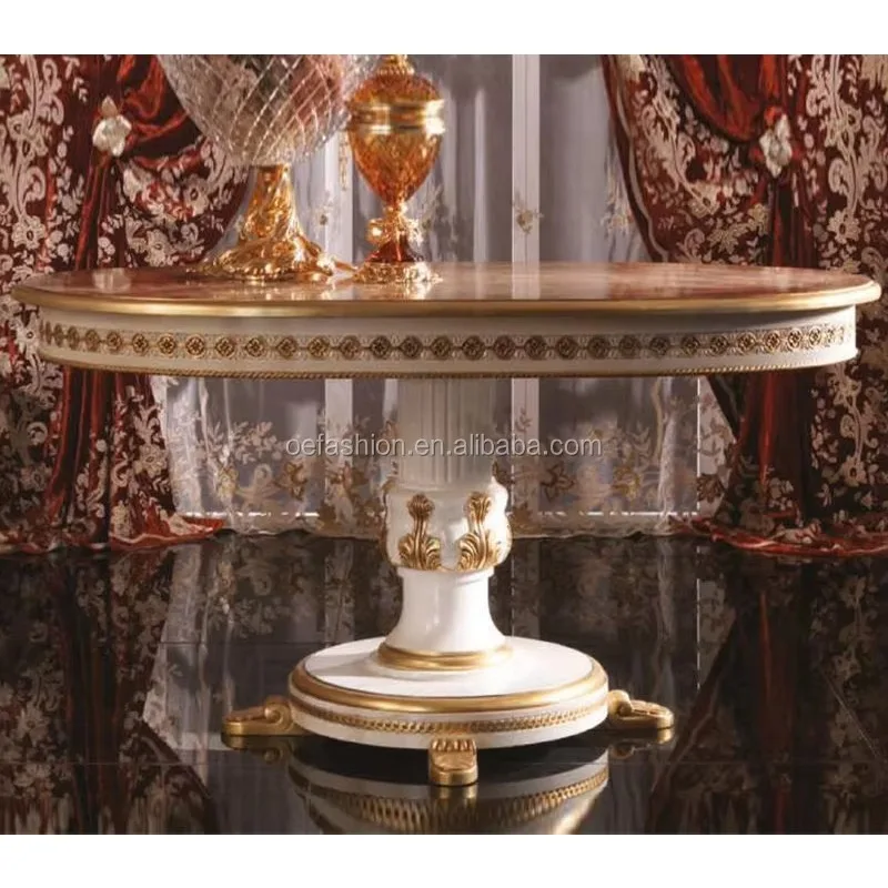OE-FASHION Custom French Royal Dining Furniture Solid Wood Hand-carved Dining Table and Chair Combination Round Dining Table