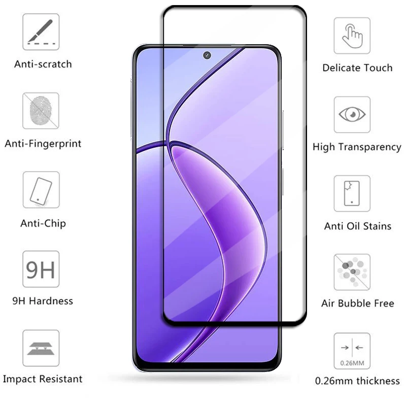 Vetro temperato a copertura totale per Realme 12x Vetro Realme 12x Protezione schermo Pellicola protettiva per obiettivo del telefono per Realme 12x