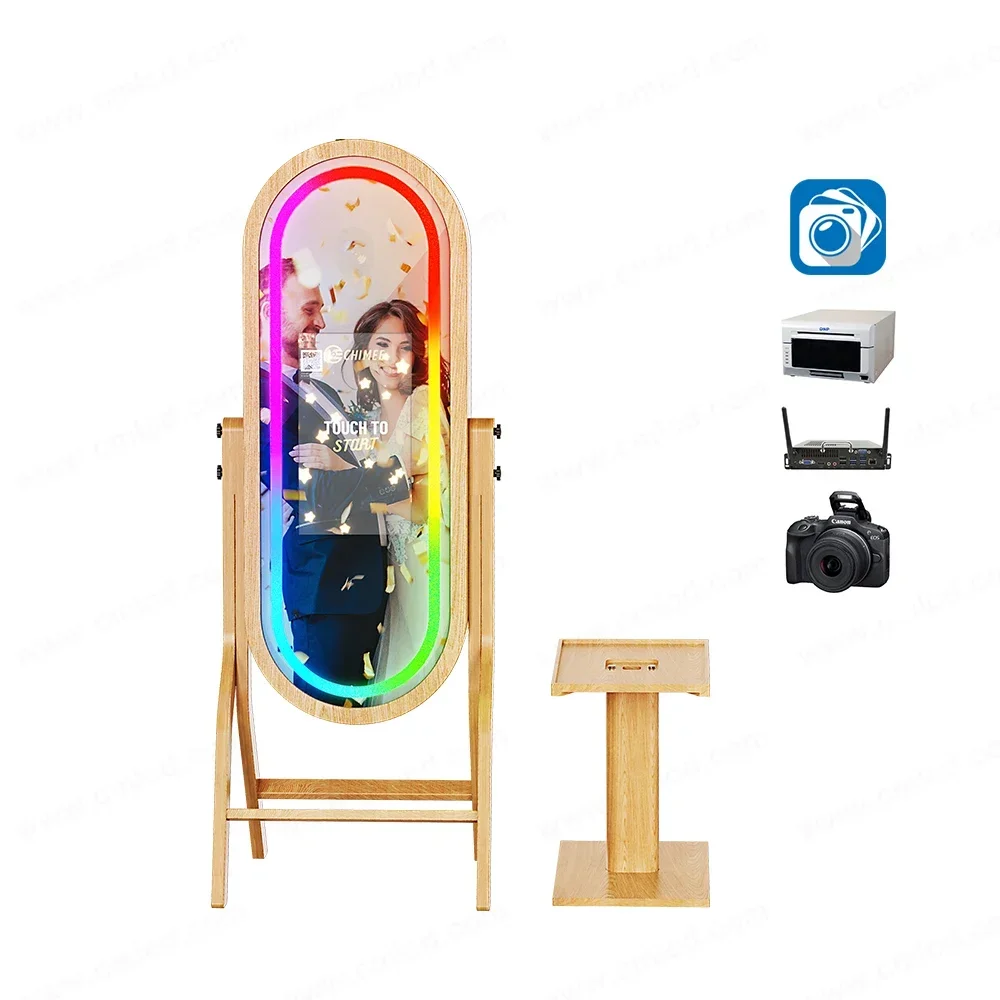 New Selfie Magic Mirror Photo Booth With Printer Stand 55 Inch Oval Dslr Photo Booth Wooden Photobooth For Wedding And Party