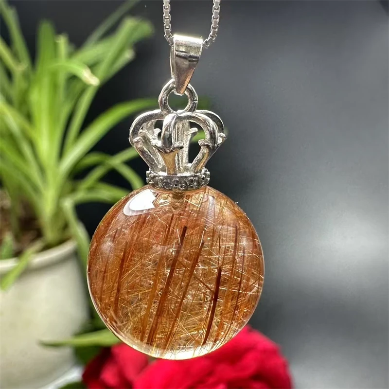 

17MM S925 Natural Cat Eye Rutilated Quartz Sphere Pendant For Earring Bracelet Reiki Healing Stone DIY Accessories 1PCS