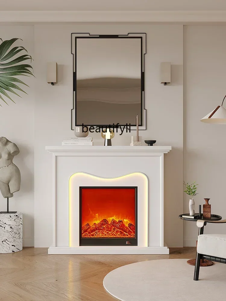 

French Fireplace with Light Curio Cabinet B & B Household Electronic Fireplace Core Simulation Flame Storage Rack