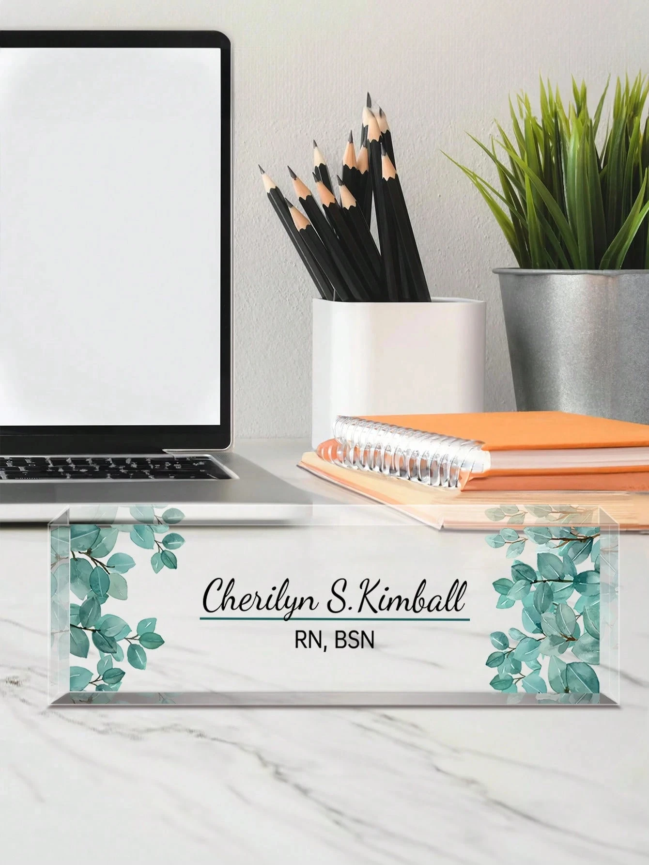 لوحة اسم أكريليك مخصصة مقاس 20*6 سم للمكتب، 12 أنماط زهرية، هدية تخرج مخصصة للمكتب للجميع، العودة إلى المدرسة