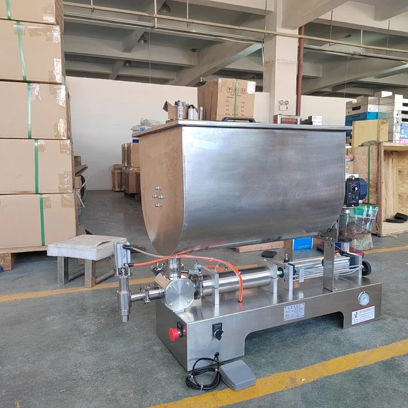 Large Hopper Semi Automatic Pneumatic Filling Machine With Stirring Function for Cream Yogurt Peanut Butter Oil Processing