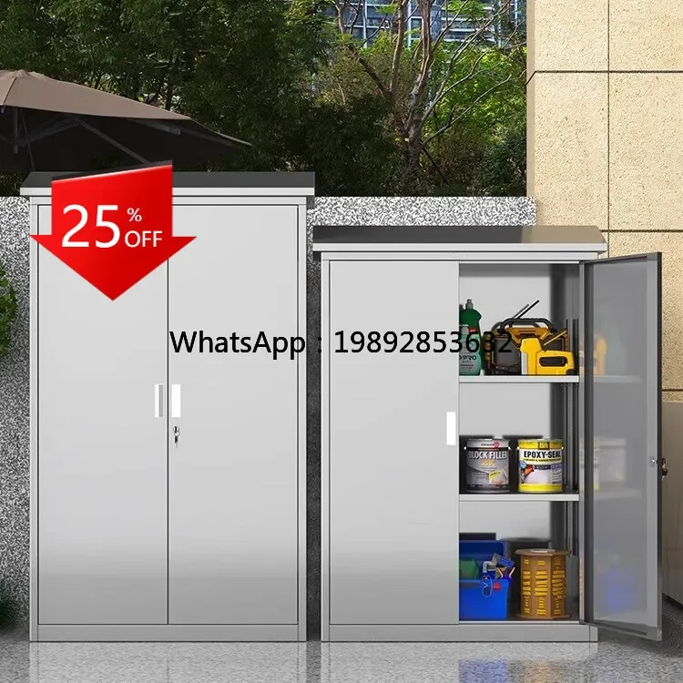 ii2-28  Stainless Steel Outdoor Storage Cinet Garden Courtyard Outdoor Balcony Storage Household Tool Cinet with Lock