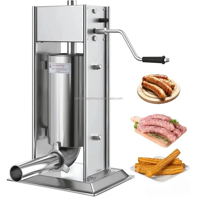 3L Manual Stainless Steel Vertical Sausage Stuffer Meat Filler Machine for Home Kitchen Use Durable Hand Crank Salami Maker