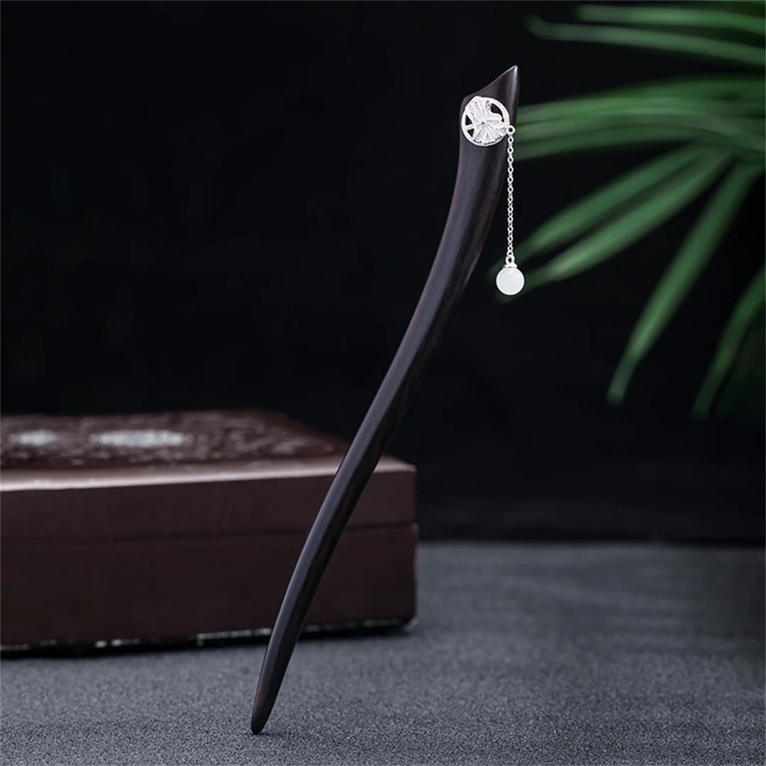 

S925 Чистое Серебро Хотан Нефритовый Лотос Головной Убор Черный Сандал Индивидуальные Аксессуары Ручной Работы Очаровательная Шпилька Ювелирные Изделия Оптом