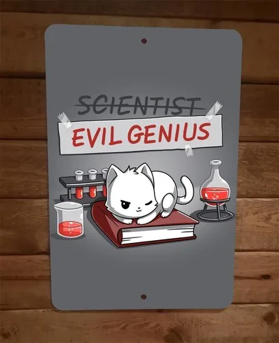 Evil Cat Scientist  Metal Wall Sign Poster