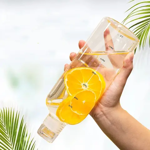 Large Capacity Glass Water Bottle With Time Marker Cover For Water Drink Transparent Milk Juice Simple Cup Birthday Gift