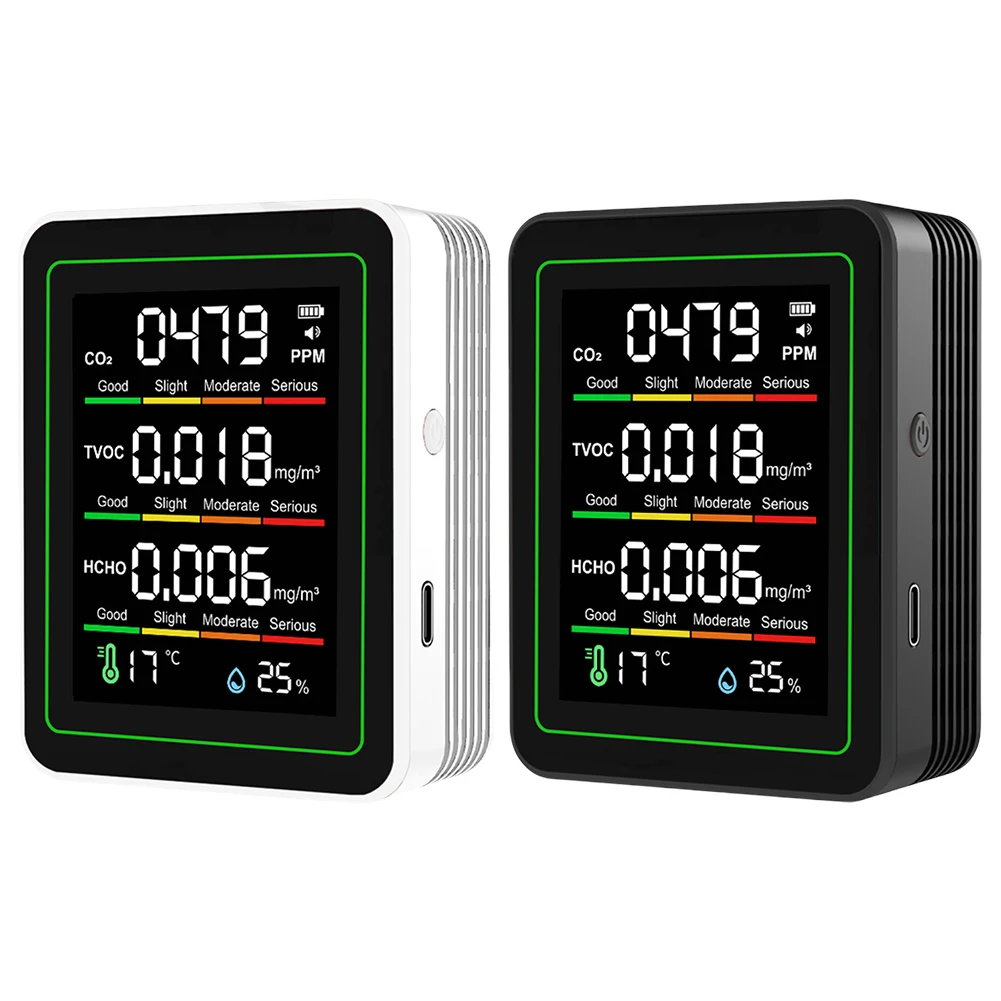 Monitor de calidad del aire interior 5 en 1, probador de CO2 TVOC HCHO, Detector de temperatura y humedad, medidor de calidad del aire para el hogar y la Oficina