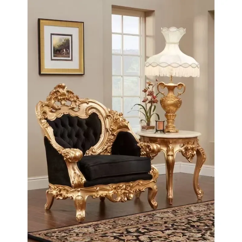 European Neo-Classical French Style Solid Wood Carved Living Room Sofa Set, Luxury Mansion Furniture, Handcrafted Elegant Design