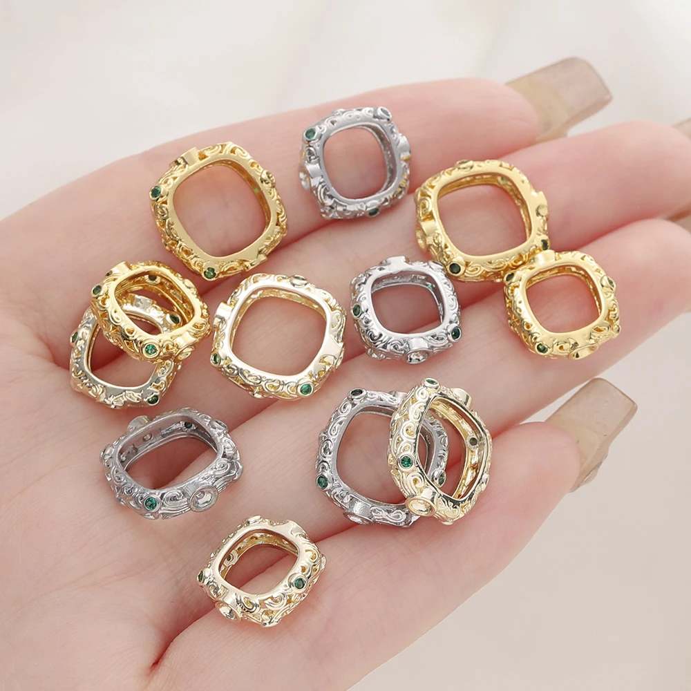 2Pcs/Pack 14/18K Gold Color Plated Square Frame Spacer Beads Connectors for DIY Bracelet Earrings Jewelry Making Accessories