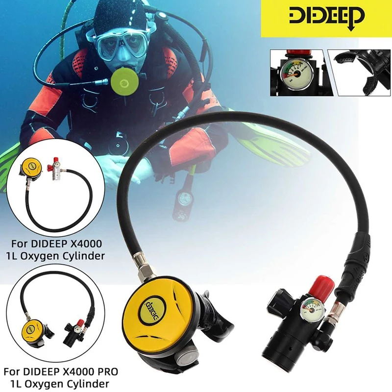 DIDEEP Diving Equipment for 1L Scuba Oxygen Cylinder Breathing Valve Snorkeling Diving Air Tank Regulator with Mouthpiece,Silver