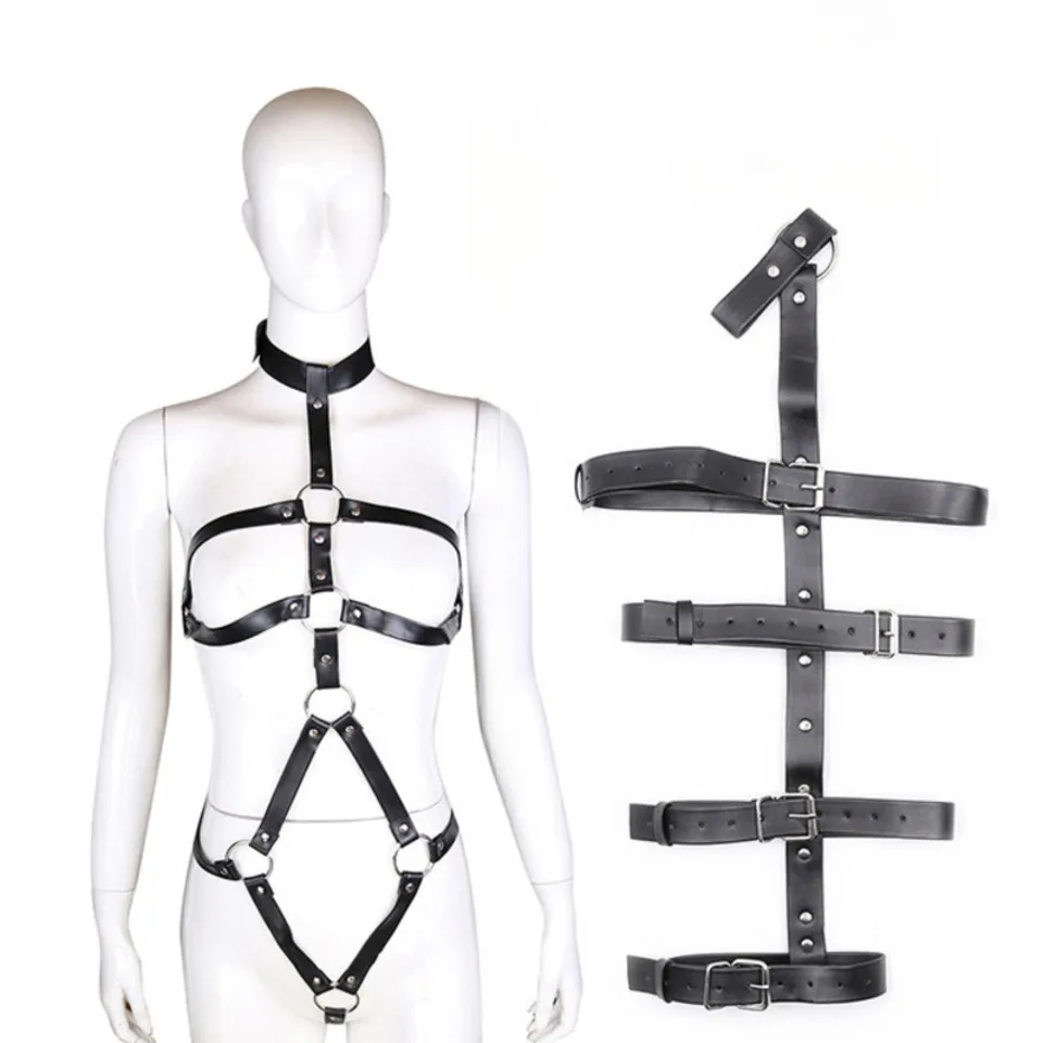 

Женский ремень из искусственной кожи с лямками на шее, боди с промежностью и кольцом, боди без чашек, фетиш, косплей, костюм для ролевых игр