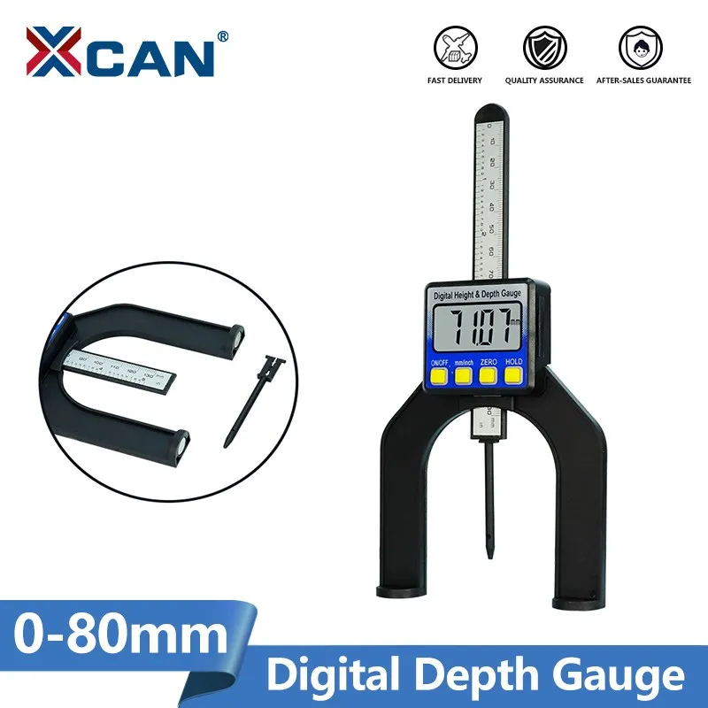 XCAN  0-80mm Digital Depth Gauge LCD Height Gauge Calibrators With Magnetic Feet For Router Tables Woodworking Measuring Tools