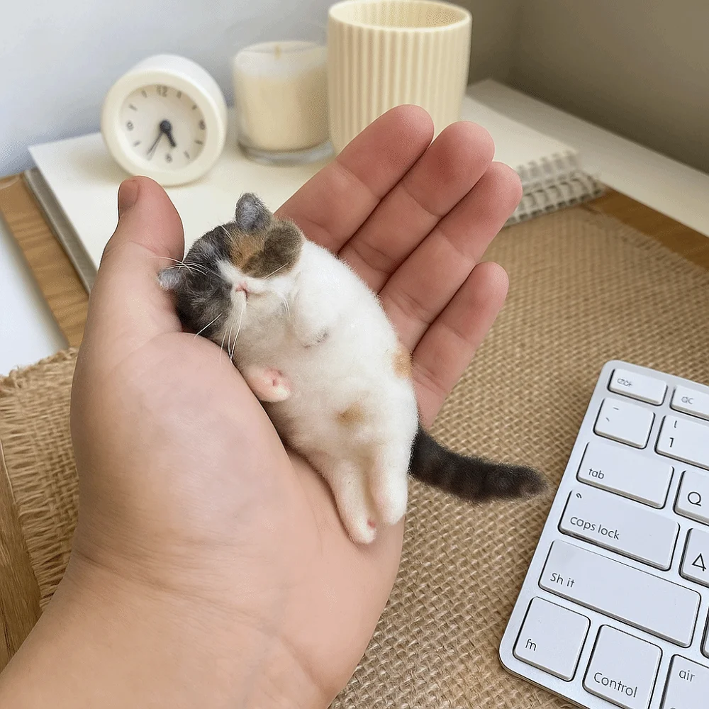 Kit de feutrage d'aiguilles en laine de chat Non fini, sac de matériel de chat en feutre de laine fait à la main, peluche adaptée aux débutants