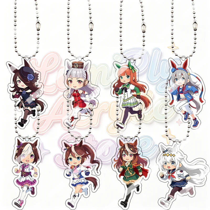 Anime Rice Shower Gold Ship Silence Suzuka Oguri Cap Q Version Cartoon Acrylic Ring Keychain Bag Cute Accessory Birthday Gifts