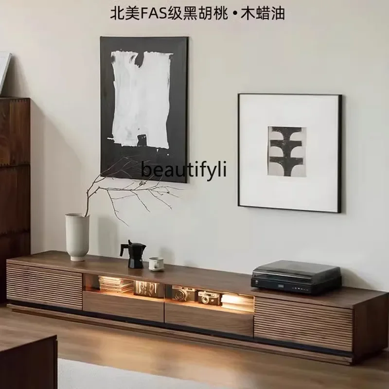 

K185 North America Black Walnut Wooden TV Cabinet Small Apartment Living Room Nordic Modern Minimalist Solid Wood Cherrywood Flo