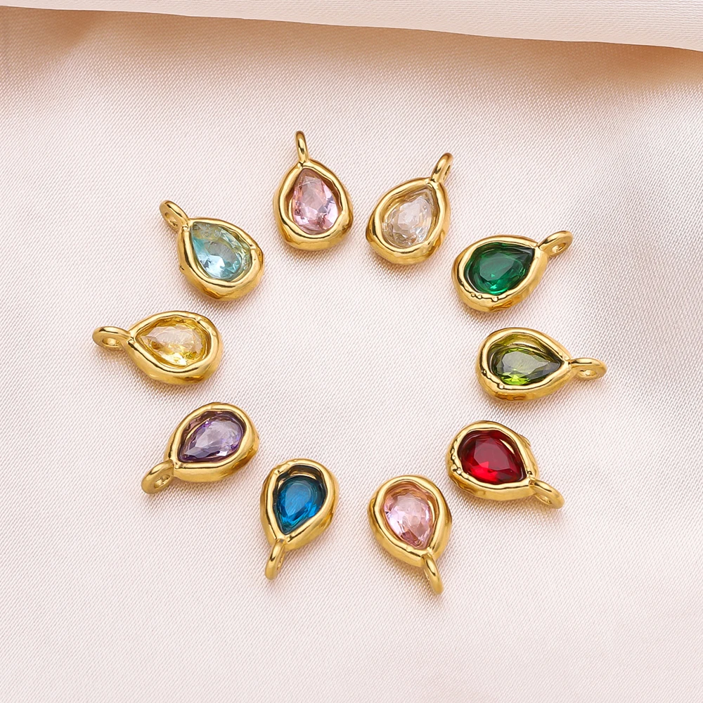 2 Stuks Rvs Teardrop Charms Ingelegde Hangers Met Kristallen Vergulde Diy Armband Oorbellen Sieraden Maken Accessoires