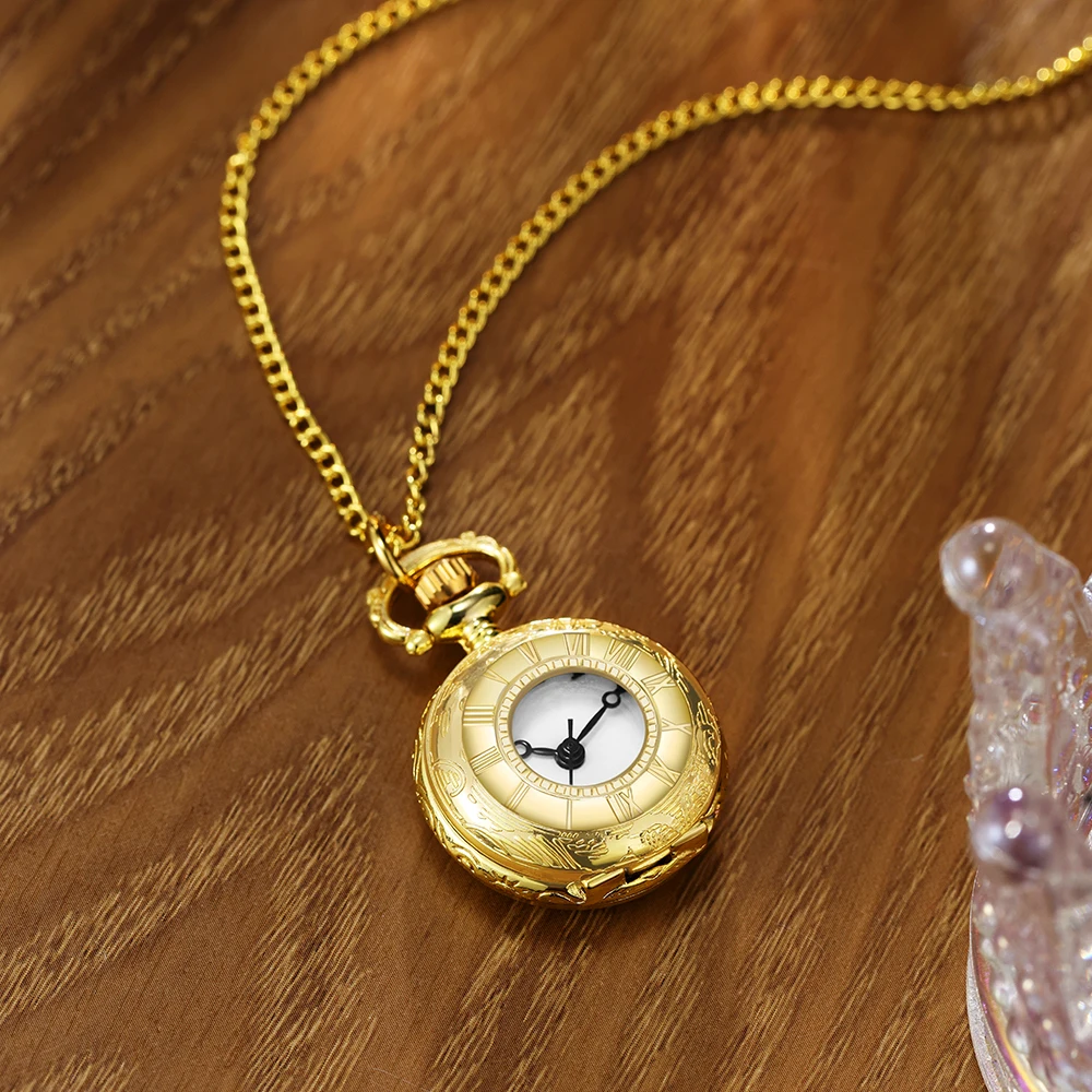 1pc Dazzling Luxury Gold Ladies Quartz Pocket Watch with Gold Pendant Necklace Elegant Pendant Schedule, Women's Gifts, Fashion