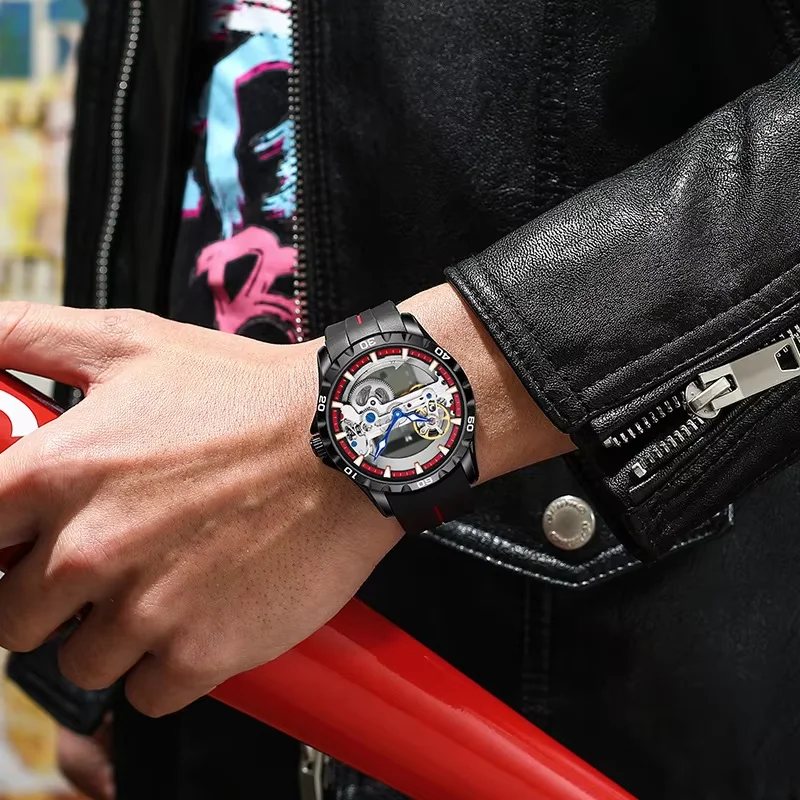 TikTok-Style WorldCup New Automatic Mechanical Luminous Watch Hollowed-Out Silicone Strap Ai Lang Water Resistance Drop Shipping