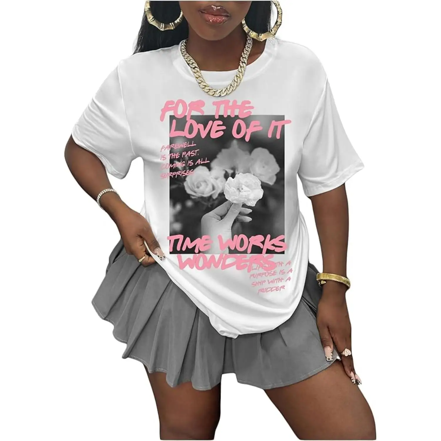 Women's Graphic Tees Letter Print Short Sleeve Drop Shoulder Casual T Shirt Tops