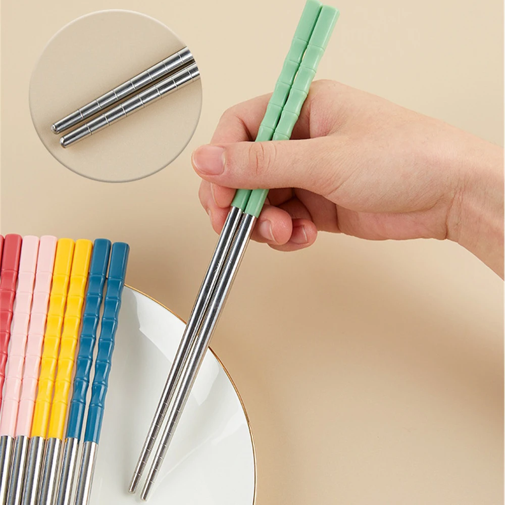 Reusable Chinese Chopsticks Set 304 Stainless Steel Non-Slip Japanese Chinese Korean Food Metal Chop Sticks Kitchen Tableware