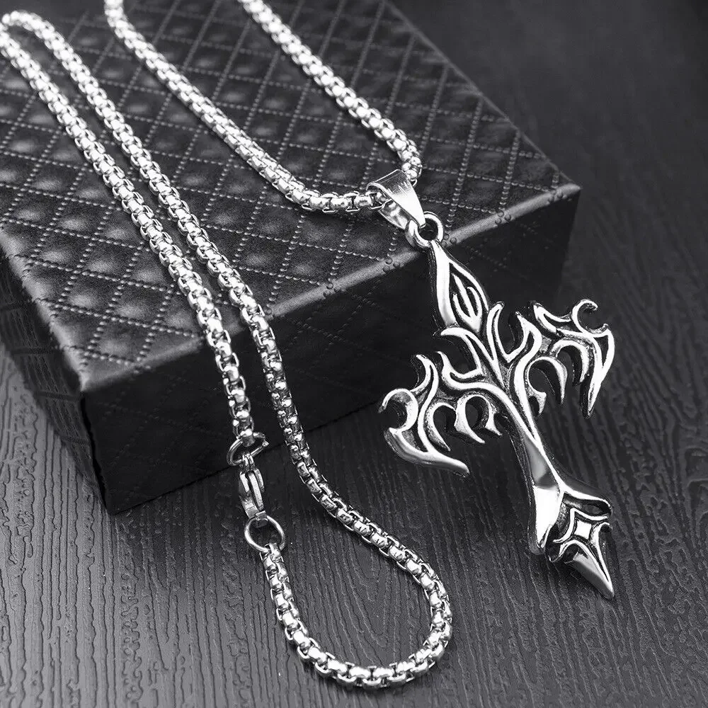 

Free Shipping Boys Stainless Steel Vintage Cross Pendant Men's Necklace Chains