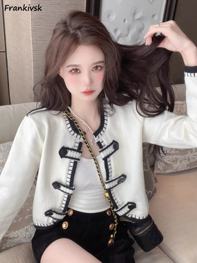 

Cropped Blends Women Panelled Elegant French Style All-match Office Lady Spliced Advanced Leisure Spring Autumn O-neck Street