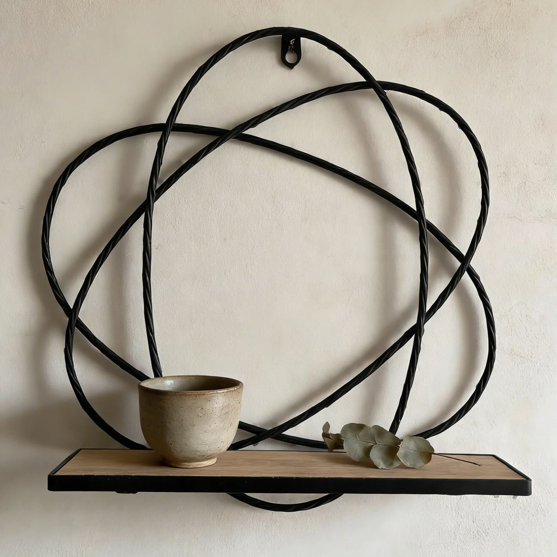 New Amazon wall rack wholesale Nordic round iron and wood combined bathroom storage rack living room background wall