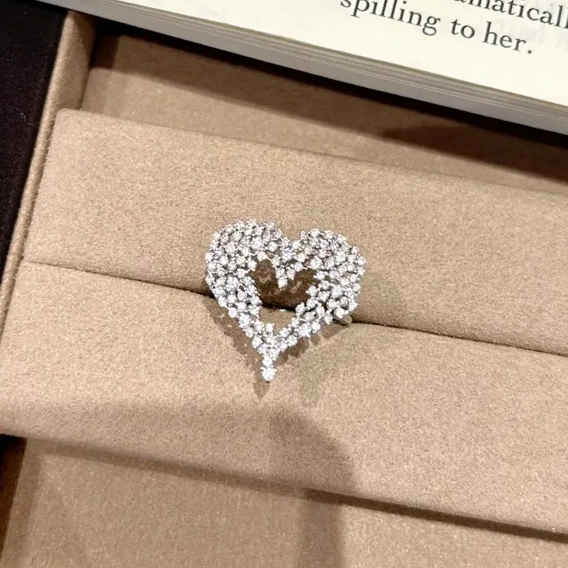 European American new Luxury white gold solid platinum PT950 bright love-shaped full diamond ring women's fashion commuter ring