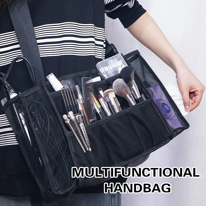 Portable Makeup Bag with Transparent Grid Design