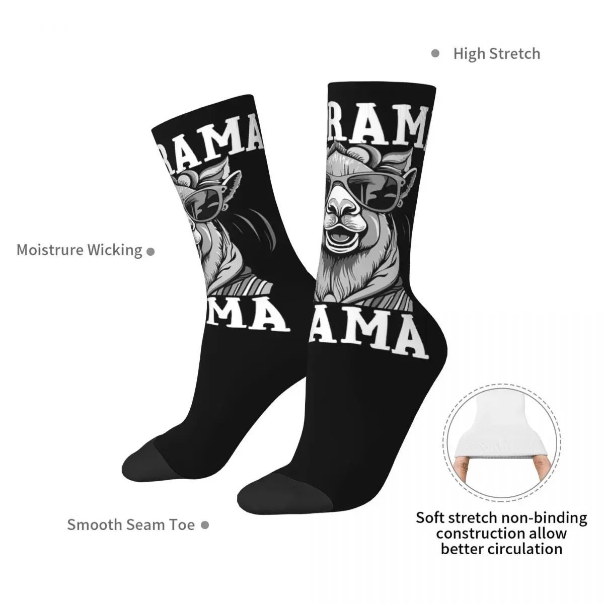 No Drama Llama Socks Harajuku Sweat Absorbing Stockings All Season Long Socks Accessories for Unisex Gifts