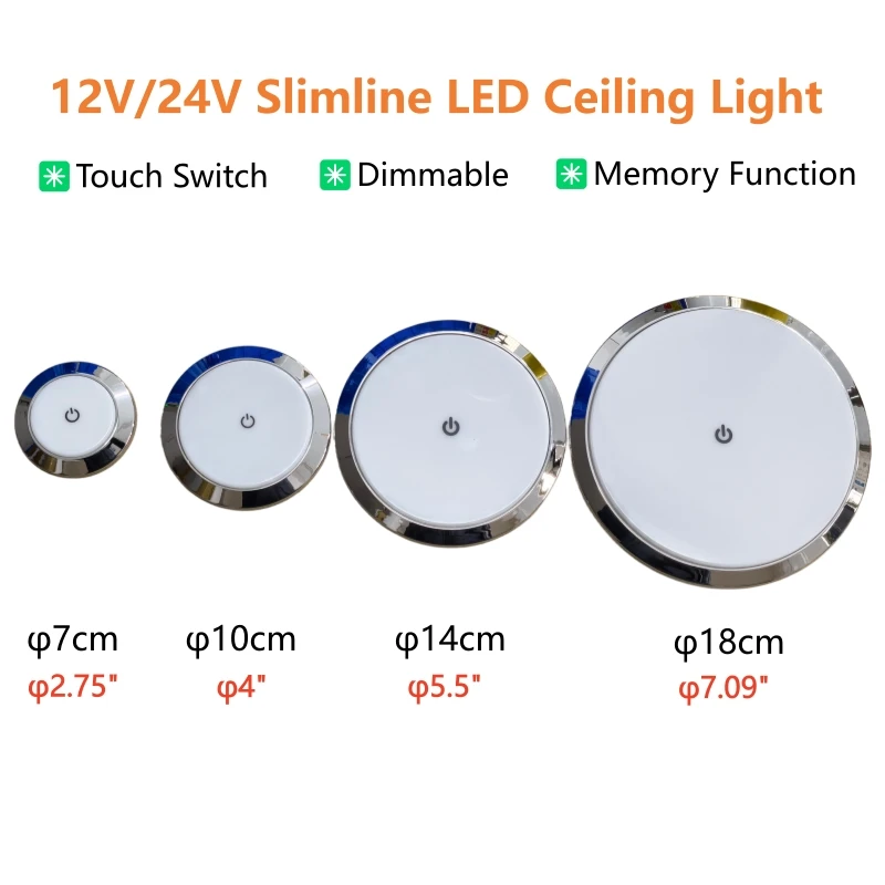 

Tokili Ultra-Thin 12V/24V LED Ceiling Light–Touch Dimmer Puck Light for RV, Truck, Boat & Camper–Slimline Roof/Cabin Lighting