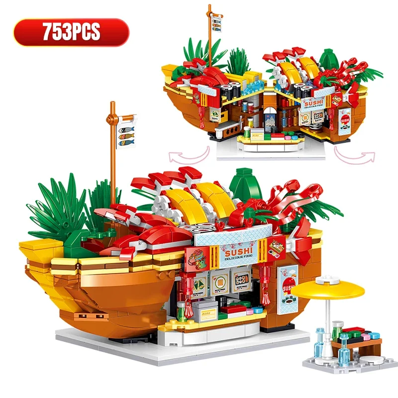 Mini City Street View Food Store Mini Bricks Coffee Ice Cream Shop Architectures Models Building Blocks Toys For Children Gifts