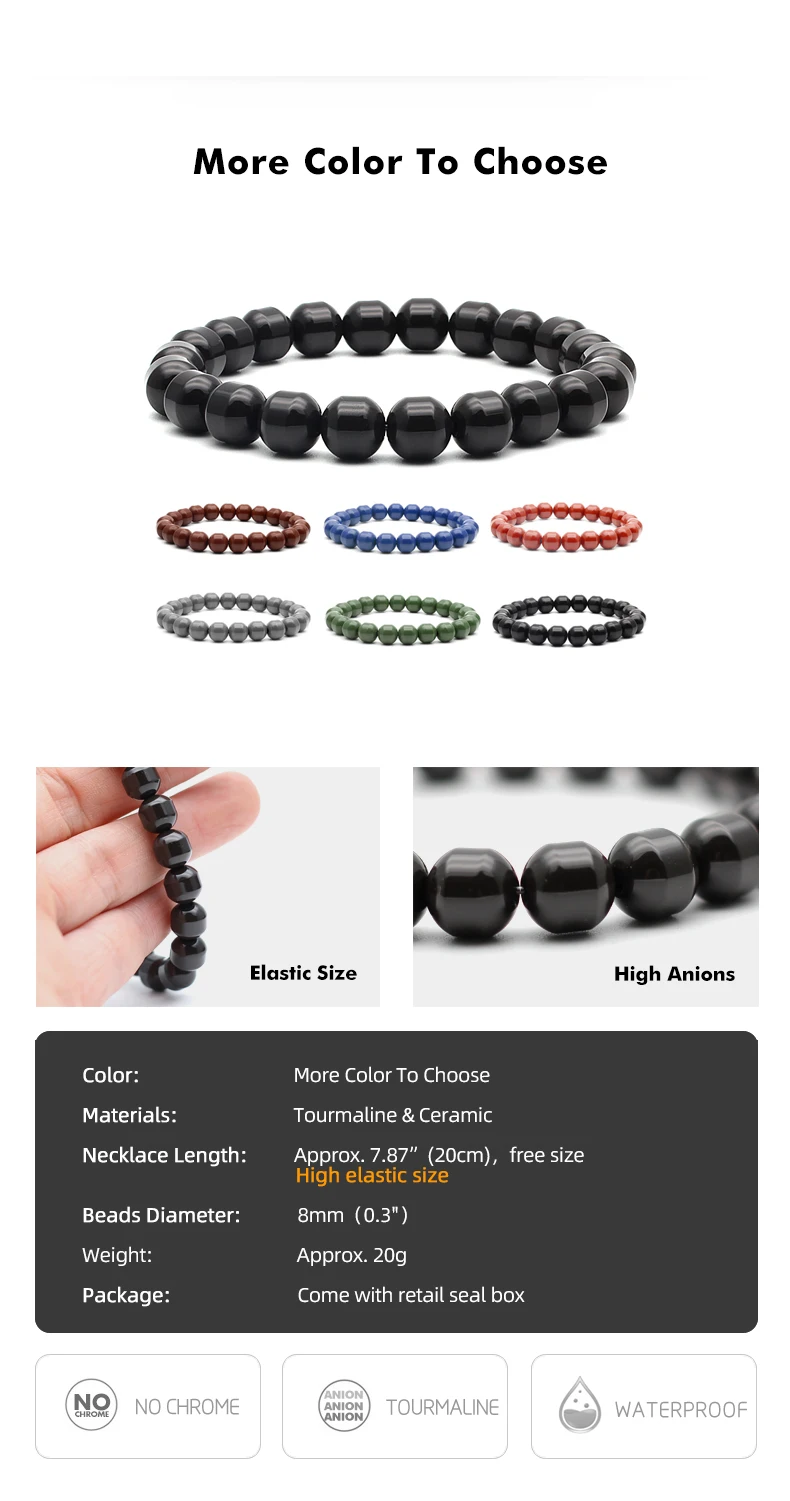 Power Ionics Men Women Natural Anions Beads Stretch  Bracelet Wristband Family Lover Gifts