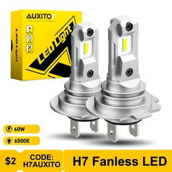 AUXITO 2Pcs H7 LED Headlight Bulbs Mini Size Fanless Wireless for Car Headlight CSP LED H7 Auto Diode Lamp 6500K 360° Beam Angle