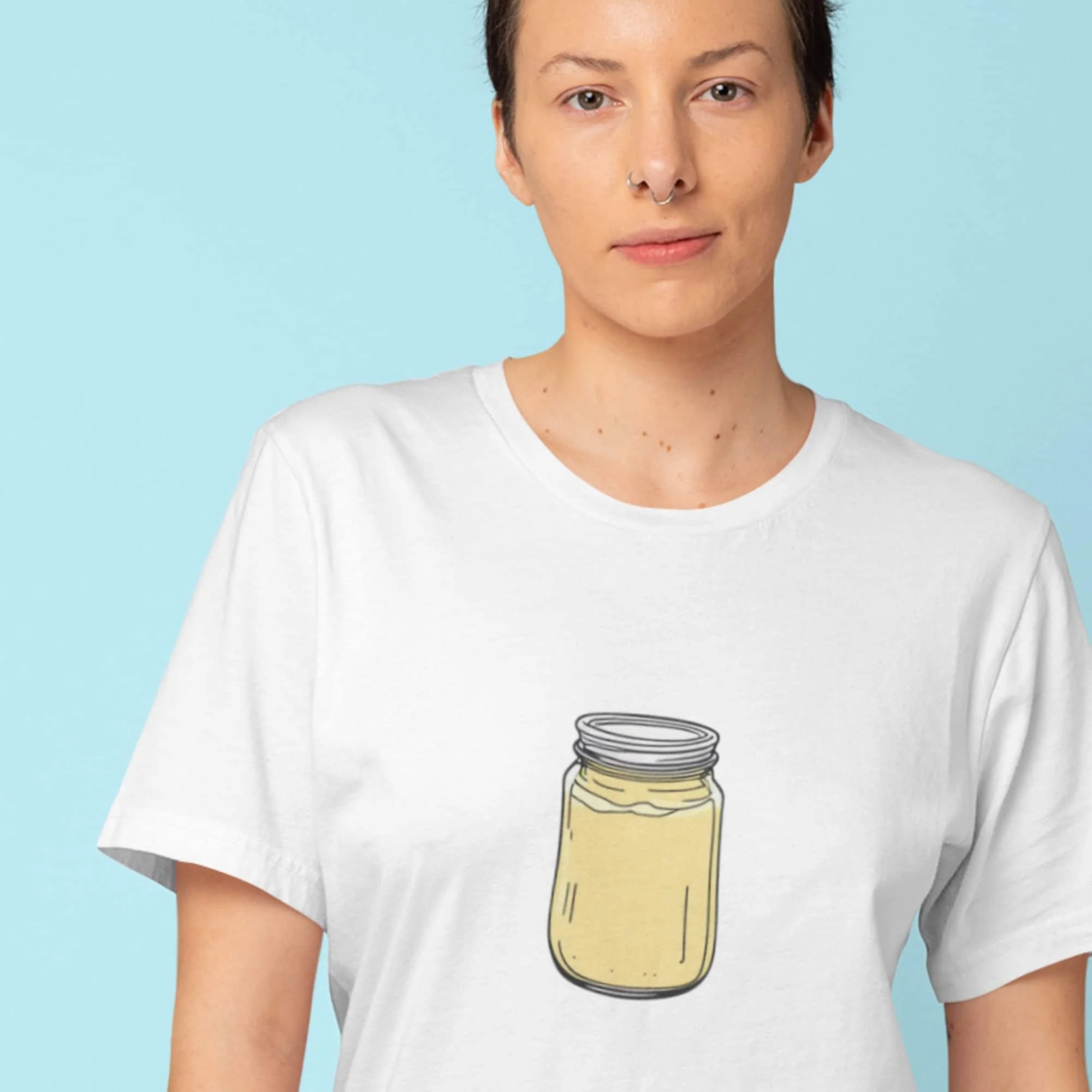 Cheese In Jar Premium Bella Canvas T Shirt Cartoon Imagery Comic Book Style Drawing Everyday Illustration Unique Foodie Fun