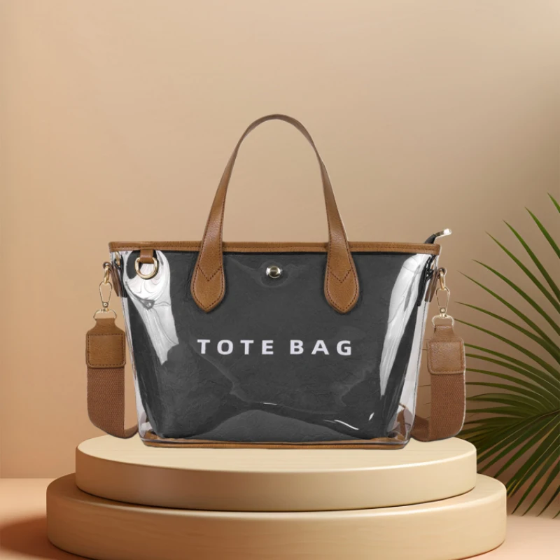 

Pvc & Tyvek Tote Bag Women's Large Capacity Transparent Shoulder Bag With Detachable Crossbody Inner Bag Versatile Shopping Bag