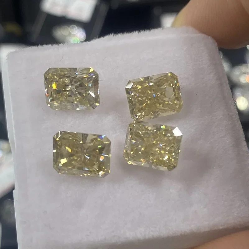 YanYao Jewelry 2024 New 7x9mm 3K Crushed Ice Radiant Cut Yellow Moissanite Loose Diamond Gemstone for Jewelry Making