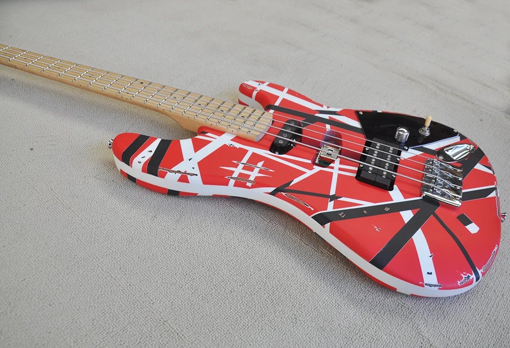 4 Strings Relic Red Electric Bass Guitar with Maple Fretboard,Customizable