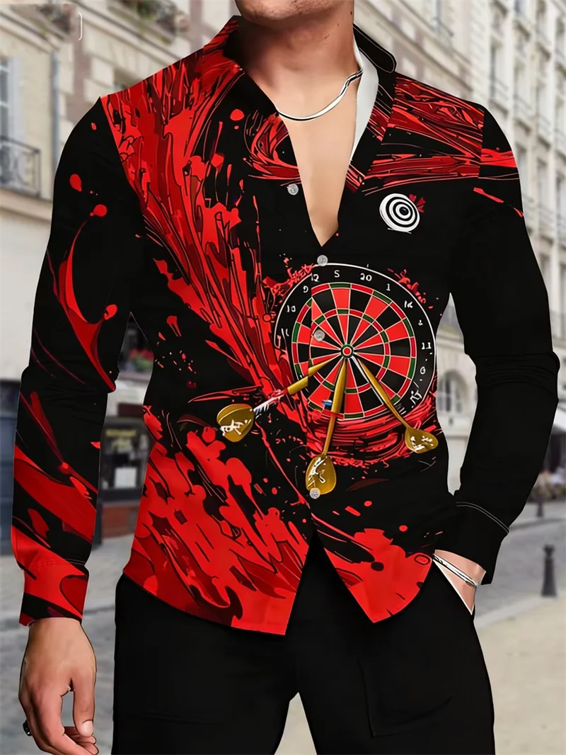 

Новая мужская рубашка с длинными рукавами, повседневная модная рубашка с рисунком дартса, удобный высококачественный топ, мужская рубашка с длинными рукавами, топ